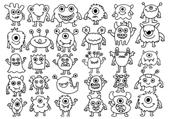 Big monsters set collection. Cute different aliens in doodle style. Vector illustration © Rina Design
