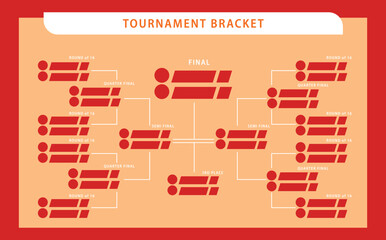 Red theme colored tournament table. Tournament bracket blank template with decoration.