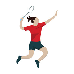A woman badminton player doing a jumping smash. Sport illustration.