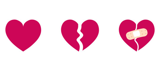 Set of pink heart, valentine's day, love heart, broken heart. Vector
