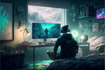 Fototapeta premium An expert hacker navigating the digital realm with finesse and accuracy using a cutting-edge and dynamic laptop