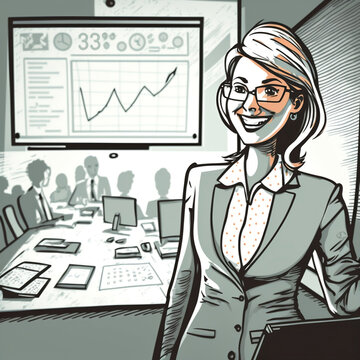 an illustration of a business company looking at the stock market situation Art