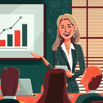 an illustration of a business company looking at the stock market situation Art