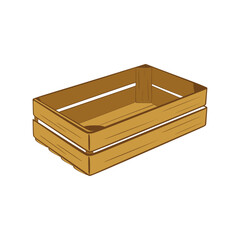 Wooden box in flat illustration. Wooden vegetable box with holes isolated on white background. Box for storage and transportation of food. Vector illustration