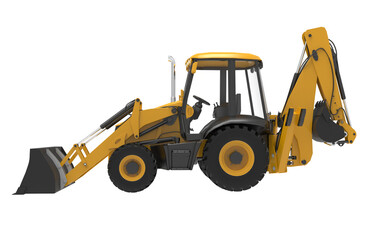 Yellow JCB tractor, excavator - heavy duty equipment vehicle.