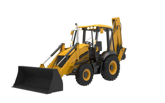 Yellow JCB tractor, excavator - heavy duty equipment vehicle.
