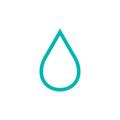 Vector Flat Blue Outline Water Drop Icon on White Background.