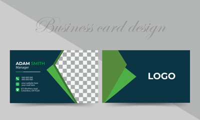 Double-sided creative business card template. Horizontal and vertical layout. Modern simple luxury dark green and gold business card design
