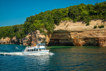 Tour Boat on Sightseeing Excursion Trip Pictured Rock Lake Shore