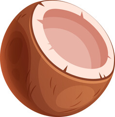 Cartoon juicy coconut on transparent background