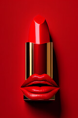 Obraz premium roter Lippenstift auf abstrakten Hintergrund, Kosmetik Konzept - Generative Ai