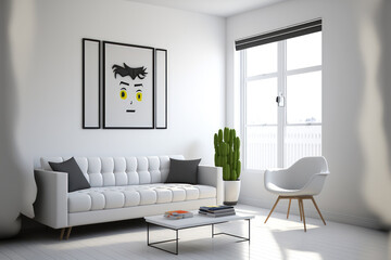 Minimal white living room. Generative AI
