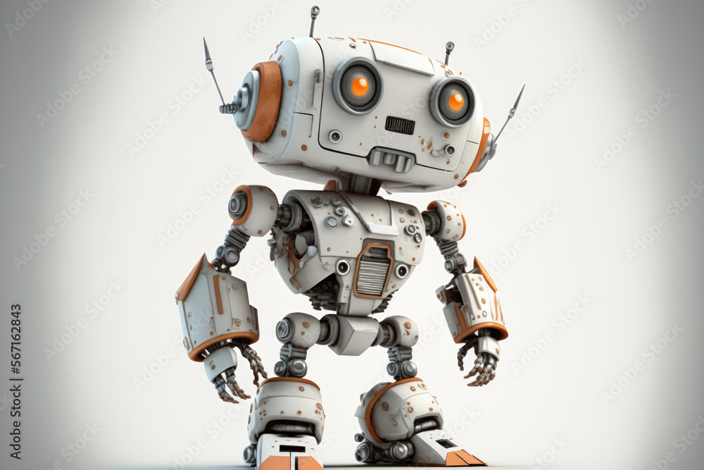 Poster mini robot man on white background. generative ai