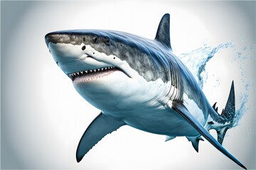 Obraz premium Portrait of a white Shark isolated in a white background for design, vector Generate Ai 