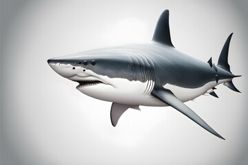 Fototapeta premium Portrait of a white Shark isolated in a white background for design, vector Generate Ai 