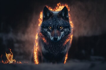 Black wolf on Fire 