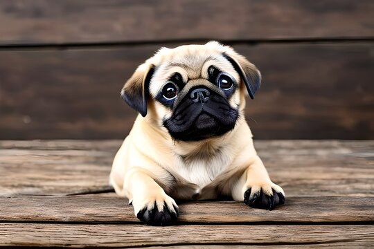 Funny dreamy pug with sad facial expression. Domestic pet at home. Purebred dog with wrinkled face.  Carlino, doguillo. Generative AI. 