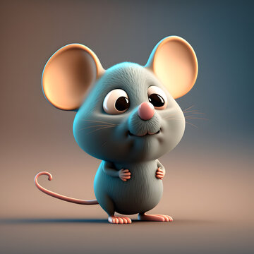 Cute Cartoon Mouse Character 3D Rendered