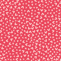 Seamless vector pattern with hearts on red background. Vector repeating texture with red fill color and pink heart shapes. Repeatable romantic backdrop.