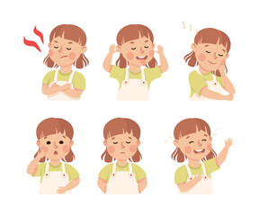 Fototapeta premium Little Girl Demonstrating Facial Expression and Emotion Laughing and Grimacing Vector Set