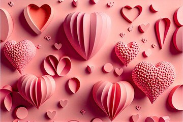 Many beautiful paper hearts six