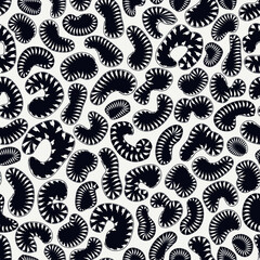 Abstract seamless pattern with microbe, virus, bacteria. Trendy doodle print. Modern sketch background. Hand drawn repeating amorphous spots wallpaper. Organic motif backdrop