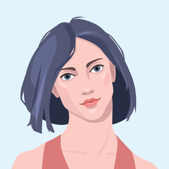 Young pretty woman portrait. Illustration of social avatar on colourful background