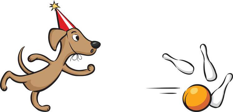 cartoon dog playing bowling - PNG image with transparent background
