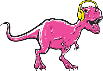 t rex dinosaur with headphones - PNG image with transparent background