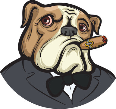 Old English Bulldog with Cigar - PNG image with transparent background