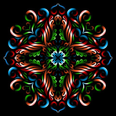 Fototapeta na wymiar Beautiful colourful gradient flowers line art of traditional abstract symbol batik dayak ornament design template elements 
