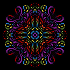 Beautiful colourful gradient flowers line art of traditional abstract symbol batik dayak ornament design template elements
