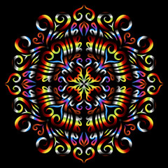 Beautiful colourful gradient flowers line art of traditional abstract symbol batik dayak ornament design template elements
