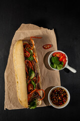 banh mi sandwich. vietnamese cuisine. top view