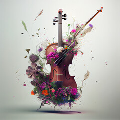violin with flowers exploding from it generative ai