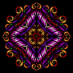 Beautiful colourful gradient flowers line art of traditional abstract symbol batik dayak ornament design template elements
