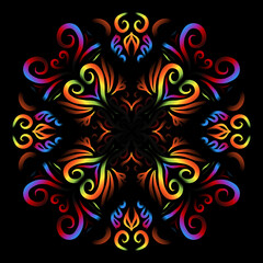 Beautiful colourful gradient flowers line art of traditional abstract symbol batik dayak ornament design template elements
