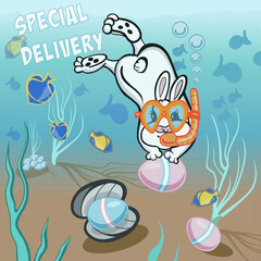 easter bunny delivering easter eggs in the sea with changeable type