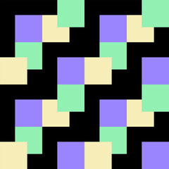 Squares geometric seamless pattern. Retro bright squares on a black background. Pattern pop style 90 years.