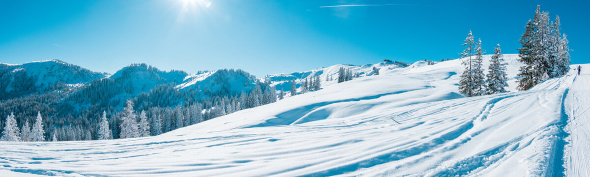 Beautiful landscape in the Hochkoenig region, Austria, on a sunny winter day