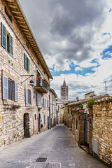 An old atmospheric city with narrow and cramped quiet streets and stairs