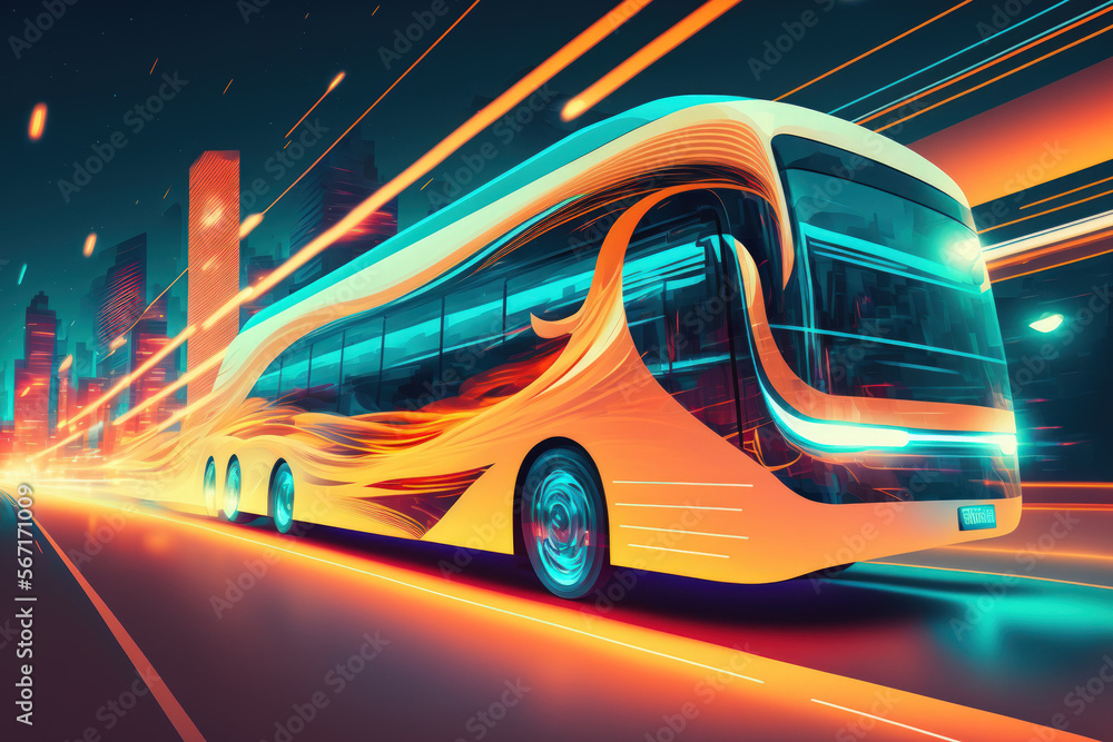 Poster motion blur and digital data flow on the road give the impression of rapid data transit. concept of 