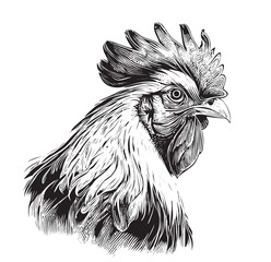 Rooster portrait sketch hand drawn engraving style Vector illustration © BigJoy