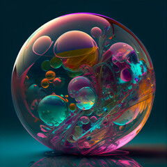 Neon pastel marbles in a sphere generative ai