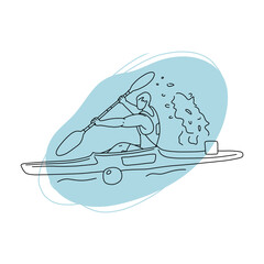 Canoe sport logo. Kayak sprint athlete paddling on racing kayak. Vector line art.