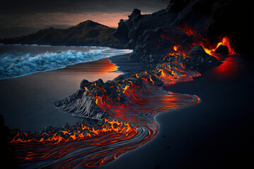 Icelandic black sand beaches covered in molten glass lava