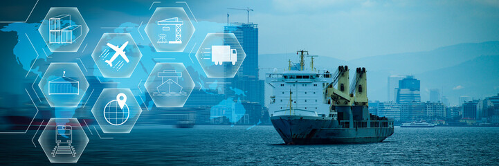 Cargo ship in import export business commercial trade logistic and transportation of international