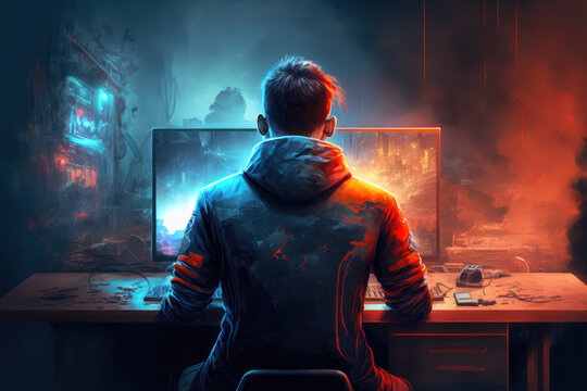 Esport Player, Gamer Competition On Game Room, Computer Concept Art Illustration, Generative Ai