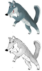 cartoon scene with evil wolf spying illustration for children