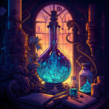 Physik Experiment in einer Fantasiewelt als Illustration.